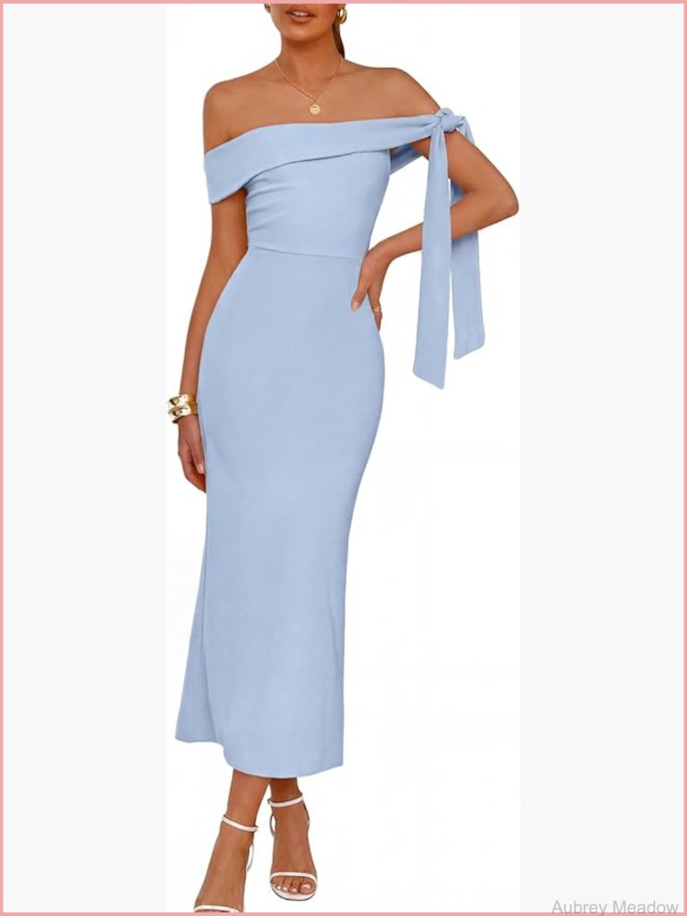Bodycon Off Shoulder Maxi Dress Side Slit Wedding Guest Cocktail